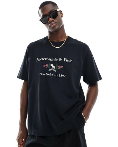 Abercrombie & Fitch Heritage - t-shirt nera con stemma del logo - Blu