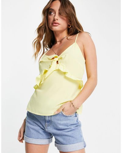Vero Moda – camisole-oberteil mit knoten vorne - Gelb