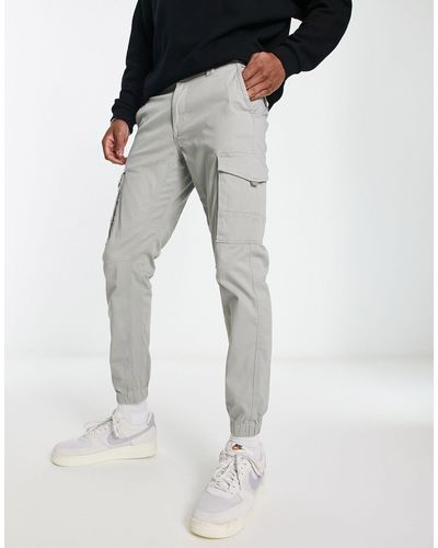 Jack & Jones Pantalones cargo gris claro con bajos ajustados