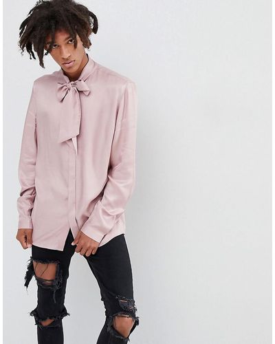 ASOS Regular Fit Shirt With Pussy Bow In Pink