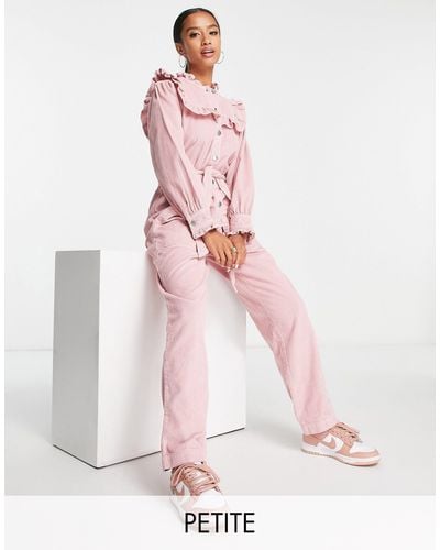 Miss Selfridge Petite Cordroy Bib Frill Belted Jumpsuit - Pink