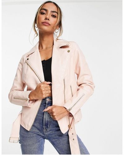 Miss Selfridge Faux Leather Oversized Biker Jacket - Pink