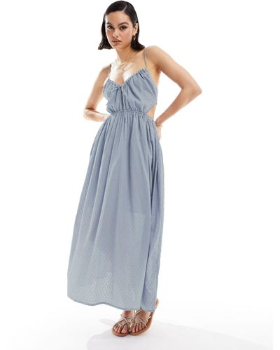 ASOS Cotton Dobby Midi Sundress With Cut Out - Blue