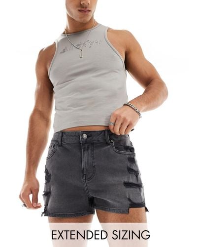 ASOS Super Short Length Skinny Denim Shorts With Rips - Blue