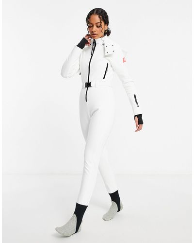 ASOS 4505 Ski Fitted Belted Ski Suit With Hood - White