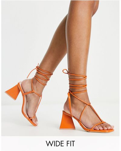 Raid Wide Fit Aysha Tie Ankle Mid Heeled Sandals - Orange