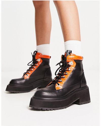 Shellys London Aster - bottines style militaire à semelle chunky - /orange - Noir