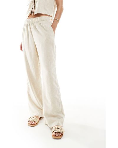 Abercrombie & Fitch Pantalon d'ensemble large en lin mélangé - beige - Blanc