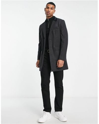 French Connection Single Breasted Overcoat With Velvet Collar - Black