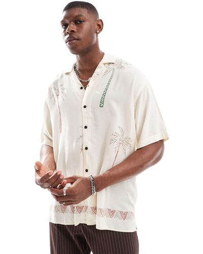 Jack & Jones Revere Collar Palm Print Shirt - White