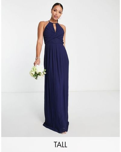 TFNC London Bridesmaid Pleated Wrap Detail Maxi Dress - Blue