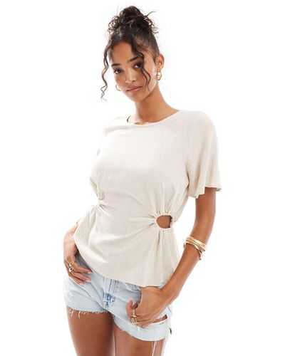 ASOS Linen Look Cut Out Top - White