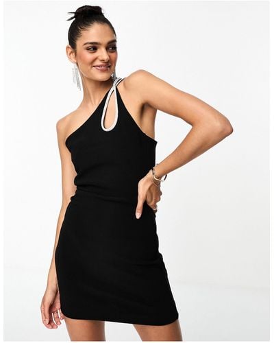 Forever New One Shoulder Teardrop Embellished Mini Dress - Black
