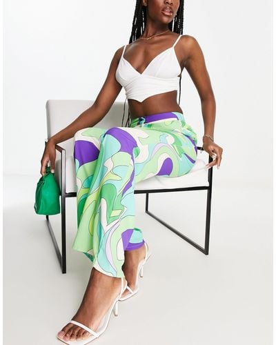 Morgan Pantalon large à imprimé tourbillons - vert - Multicolore