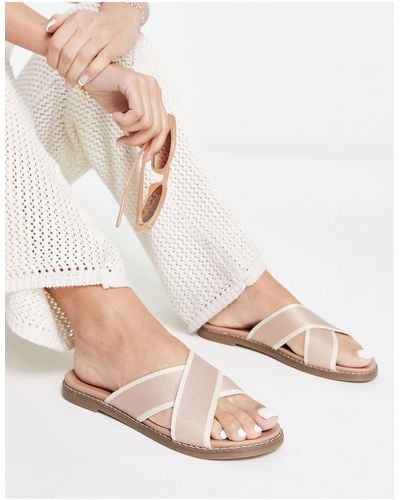 New Look Cross Strap Taped Flat Sandals - Natural