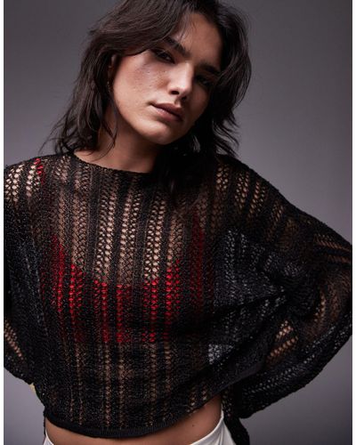 TOPSHOP Knitted Sheer Knit Sweater - Brown