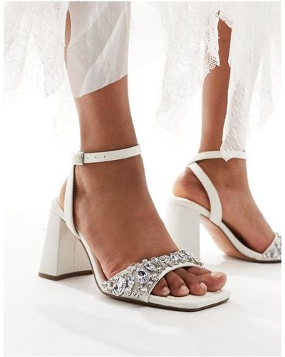 ASOS Hotel Embellished Barely There Block Heeled Sandals - White