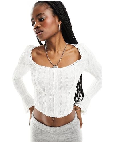Motel Textured Scoop Neck Flared Sleeve Top - White