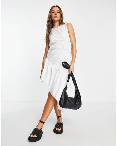 TOPSHOP Seersucker Contrast Stitch Midi Dress - White