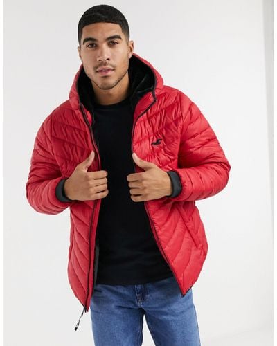 Hollister Cozy Lined Hooded Puffer Jacket - Red