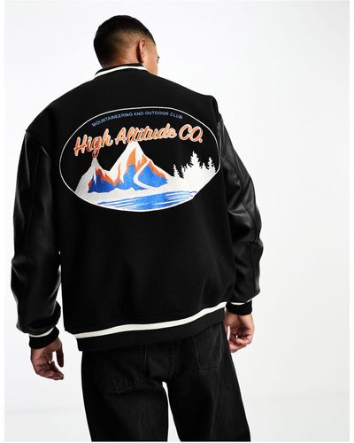 Only & Sons Oversized Bomber Jacket With Mountain Embroidery - Black