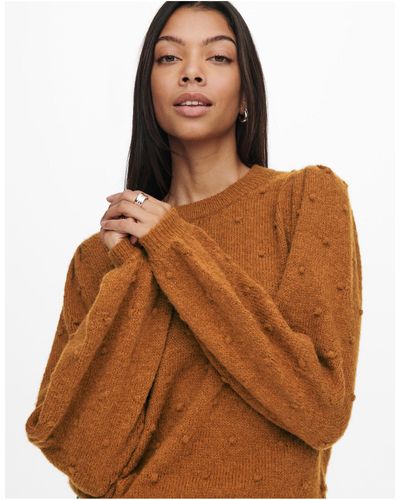 Jdy Knitted Jumper With Bobble Detail - Brown