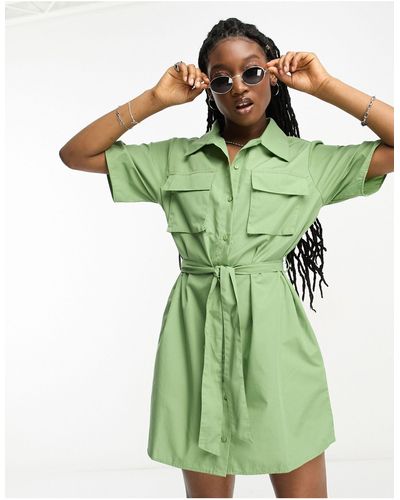 JJXX Utility Mini Shirt Dress With Tie Waist - Green