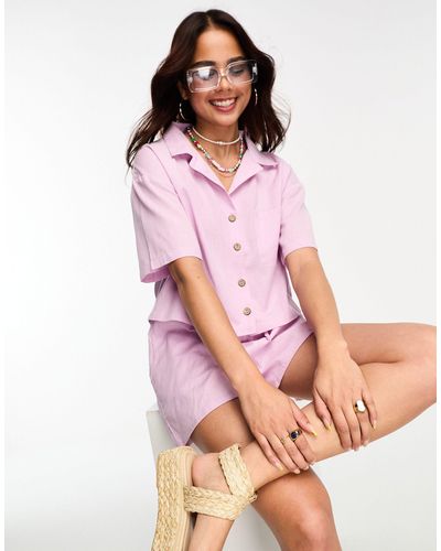 esmé studios Esmee Exclusive Beach Linen Short Sleeve Shirt Co-ord - Pink