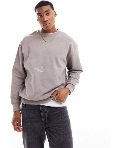 ASOS Oversized Sweatshirt With Front And Back Text Print - Grey