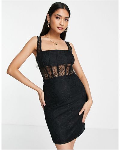 TOPSHOP Corset Lace Detail Mini Dress - Black