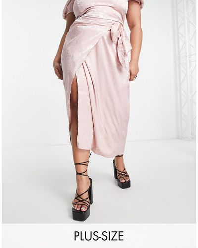 Flounce London Satin Ruched Side Midi Skirt - Pink