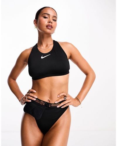 Nike – explore wild – hochgeschlossenes bikinioberteil aus netzstoff - Schwarz