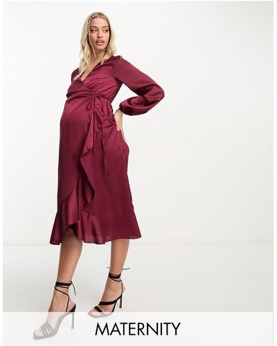 New Look Satin Wrap Midi Dress - Red
