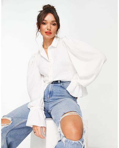 ASOS Volume Sleeved Soft Shirt With Ruffle Cuffs - White