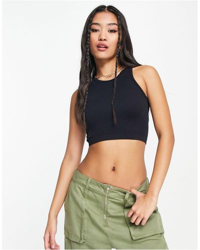 Pull&Bear Ribbed Seamless Cropped Top Co-ord - Blue