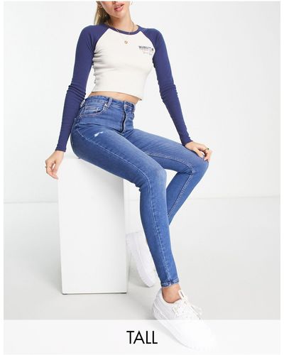 Bershka Tall - Skinny Jeans Met Hoge Taille - Blauw