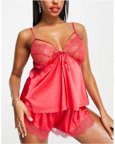 Wolf & Whistle Fuller Bust Satin Cami Top And Short Set - Red