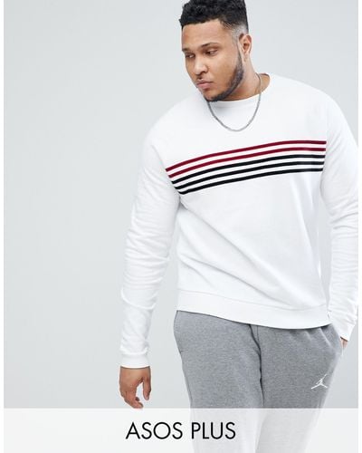 ASOS Plus Sweatshirt In White With Velour Stripes