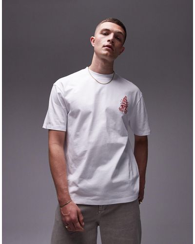 TOPMAN Premium Oversized Fit T-shirt With Ship Embroidery - Grey