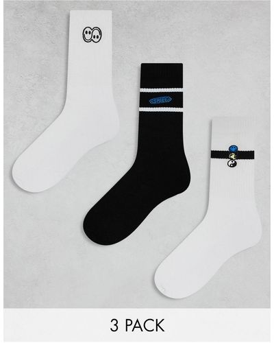 ASOS Confezione da 3 paia di calzini bianchi con ricamo di smile - Bianco