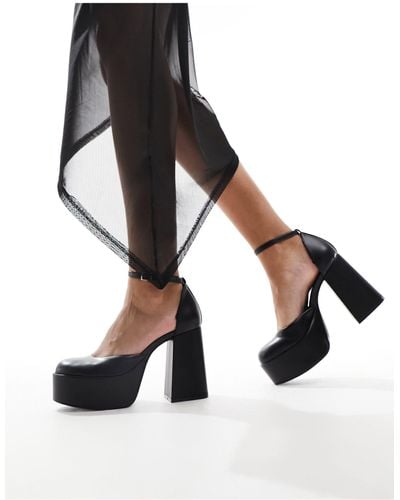 Bershka Faux Leather Platform Heeled Sandals - Black