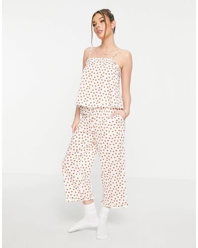 ASOS Mix & Match Linen Floral Pajama Culotte With Frill - White