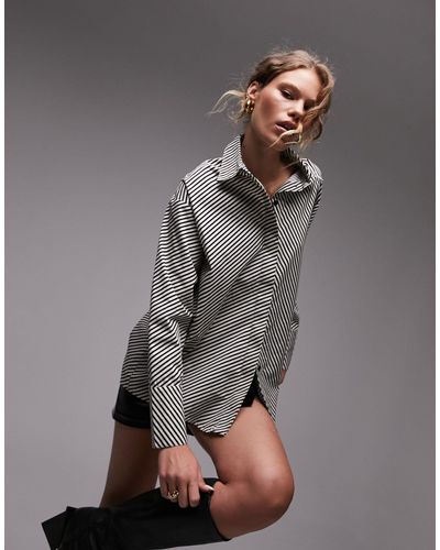 TOPSHOP – popeline-hemd mit diagonalen streifen - Grau
