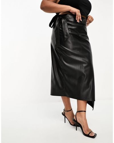 Never Fully Dressed Pu Wrap Midi Skirt - Black