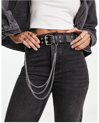 ASOS Cintura larga nera con occhielli e dettaglio con catena - Nero