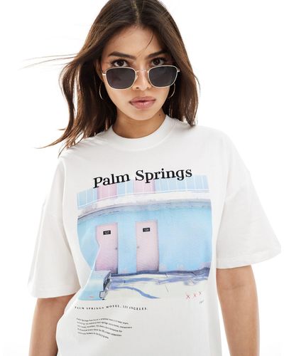 ONLY T-shirt oversize avec imprimé palm springs - Blanc