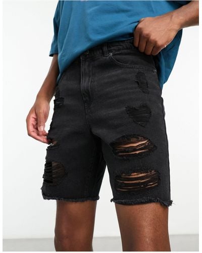 ADPT Wide Fit Distressed Denim Shorts - Black