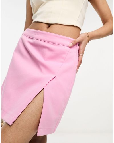 Something New X Flamefaire Tailored Slit Front Mini Skirt - Pink