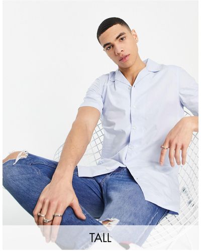 French Connection Tall Short Sleeve Revere Collar Shirt - Blue