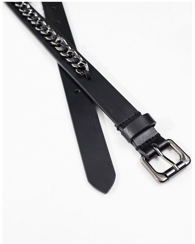 ASOS Leather Belt With Chain Design - Black